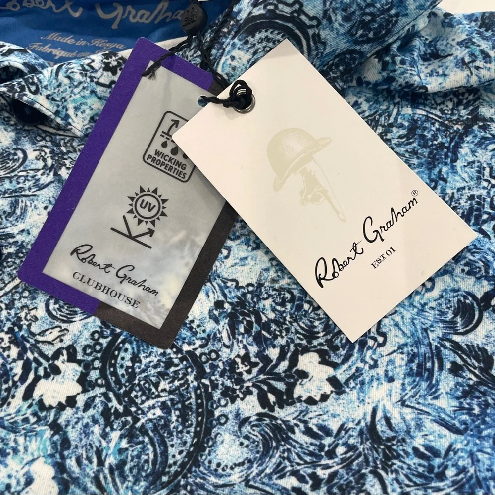 ROBERT GRAHAM Golf Clubhouse Blue Paisley UV Wicking Short Sleeve Polo NWT (XXL - Picture 10 of 13